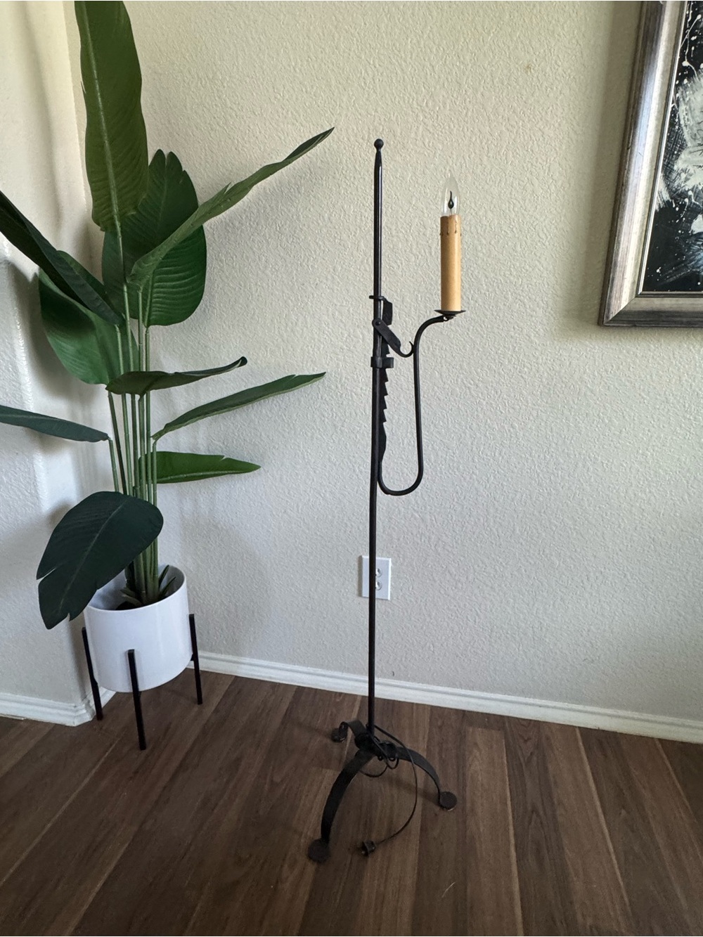 Vintage Wrought Iron Tall Floor Candle Holder lamp.